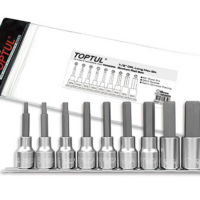 TOPTUL 9PCS 1/2" DR. Long Hex Bit Socket Rail Set