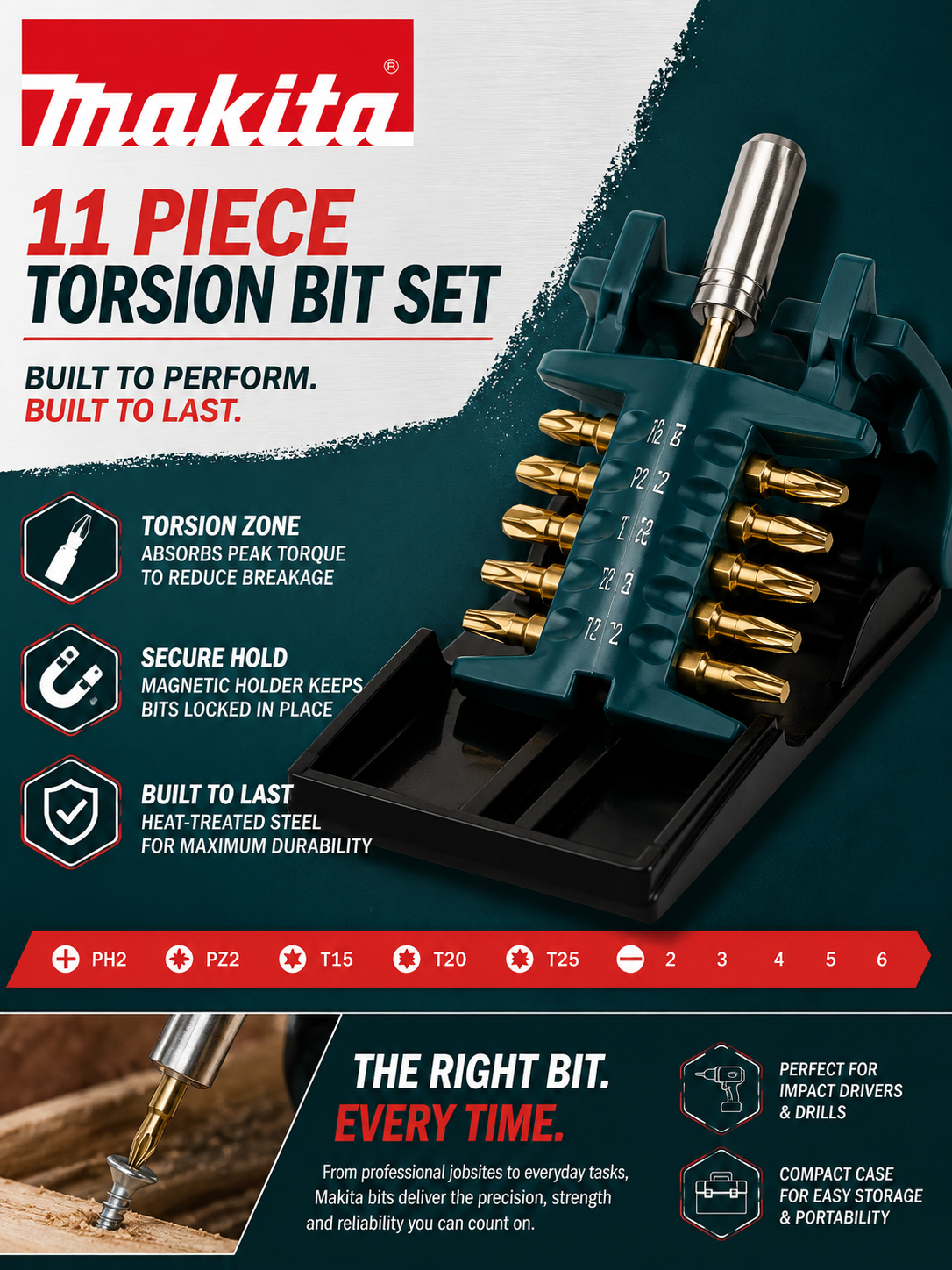 Makita 11 Piece Torsion Bit Set