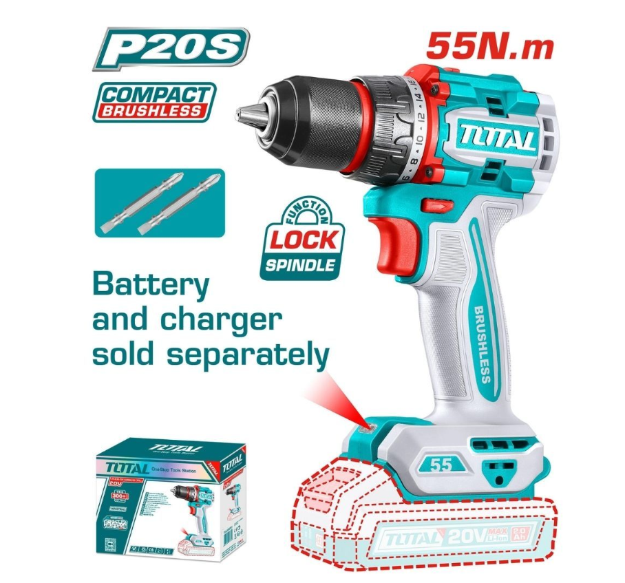 Total Tools Compact Brushless Cordless Drill 20V 2000Rmp 55Nm 13mm - Image 2